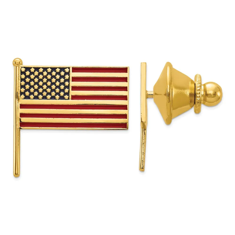 14K Yellow Gold & Enamel U.S. Flag Lapel or Tie Pin, 18 x 19mm