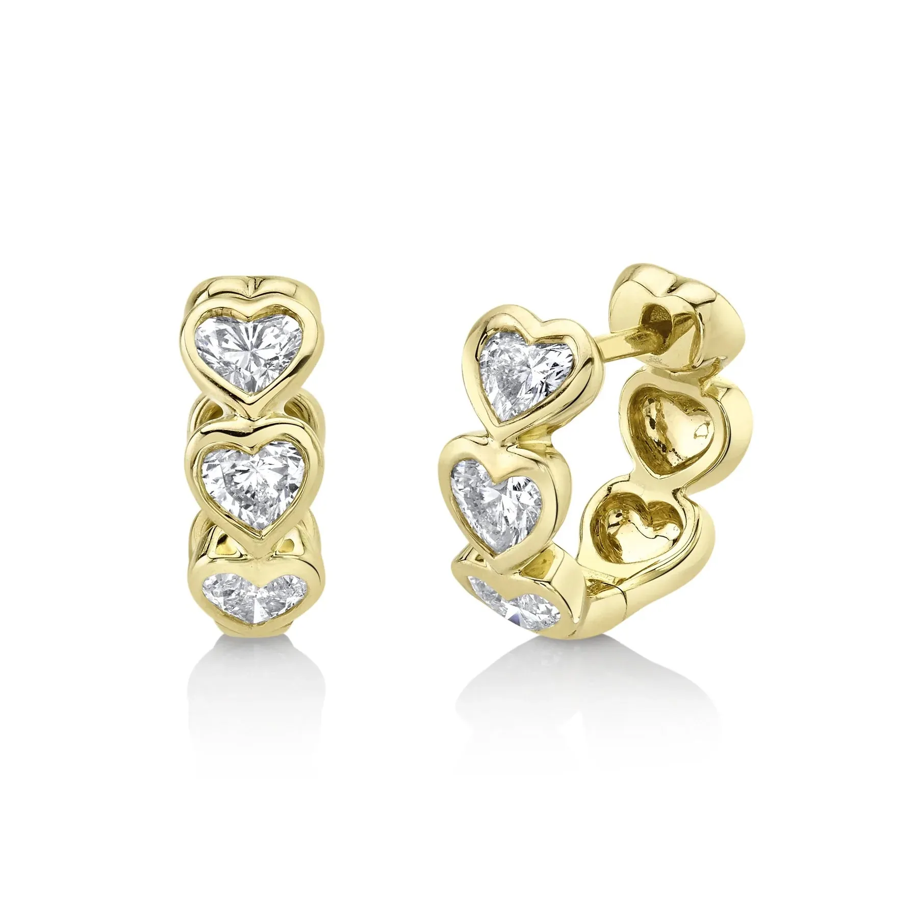 14K Yellow Gold 0.69 Carat Total Weight Heart Shape Diamond Bezel Huggie Earrings