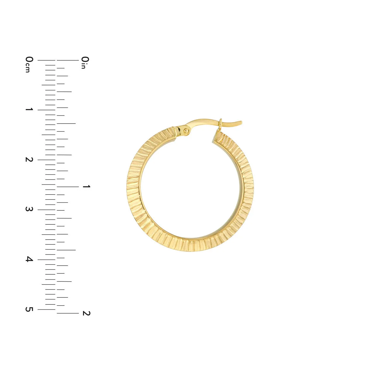 14K Yellow Gold 4x20mm Knife Edge Fluted Round Hoop Earrings