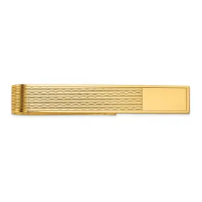 14K Yellow Gold Engravable Wave Grooved Tie Bar, 50mm