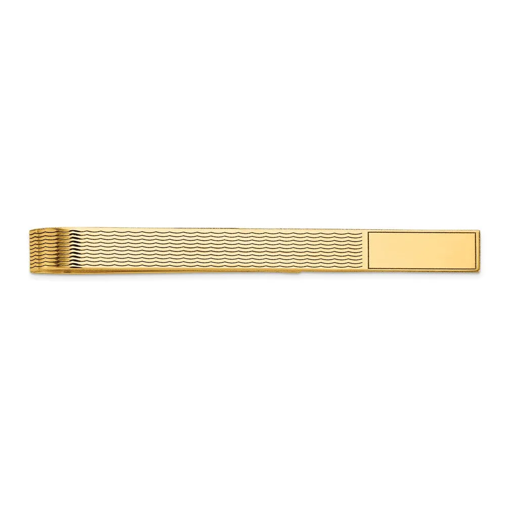 14K Yellow Gold Engravable Wave Grooved Tie Bar, 50mm