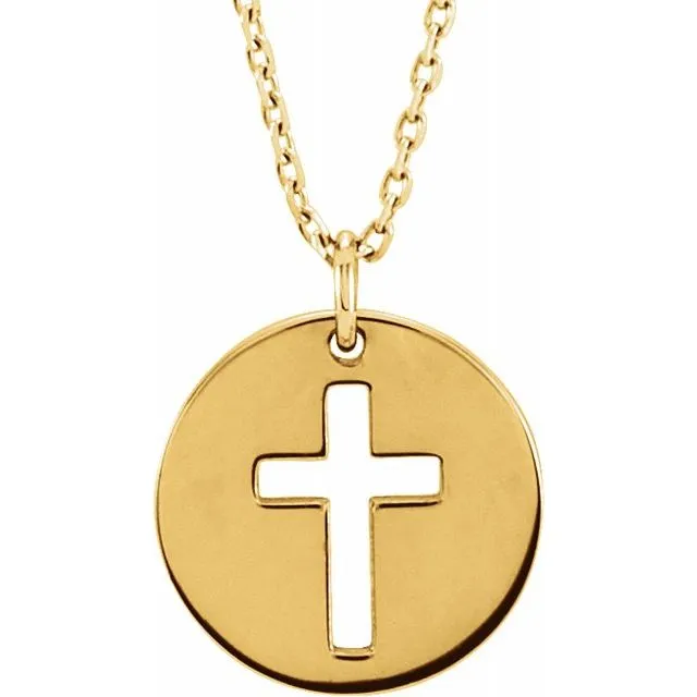 14K Yellow Pierced Cross Disc 16-18 Necklace R45392