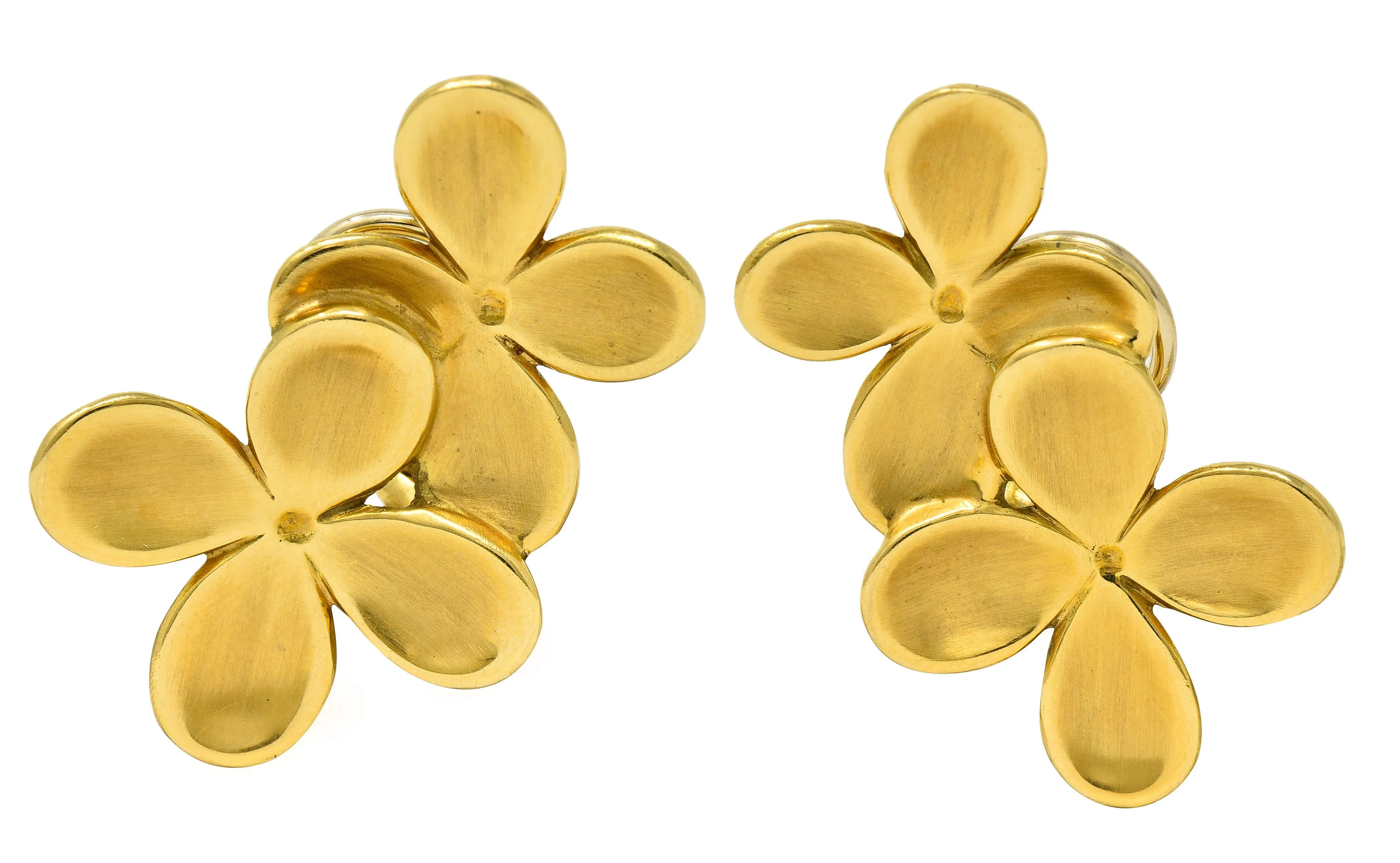 1987 Angela Cummings Vintage 18 Karat Gold Floral Ear-Clip Earrings