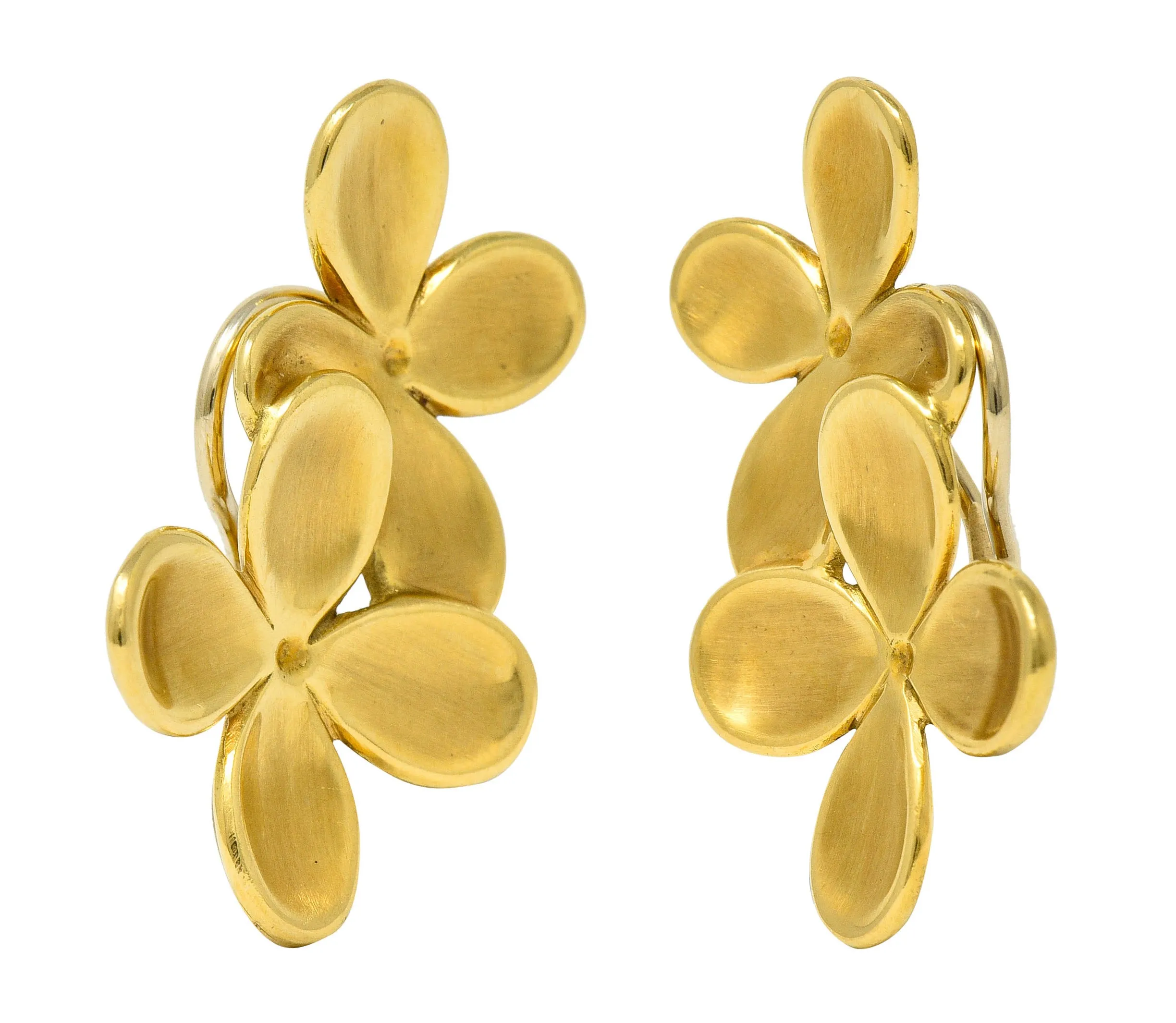 1987 Angela Cummings Vintage 18 Karat Gold Floral Ear-Clip Earrings