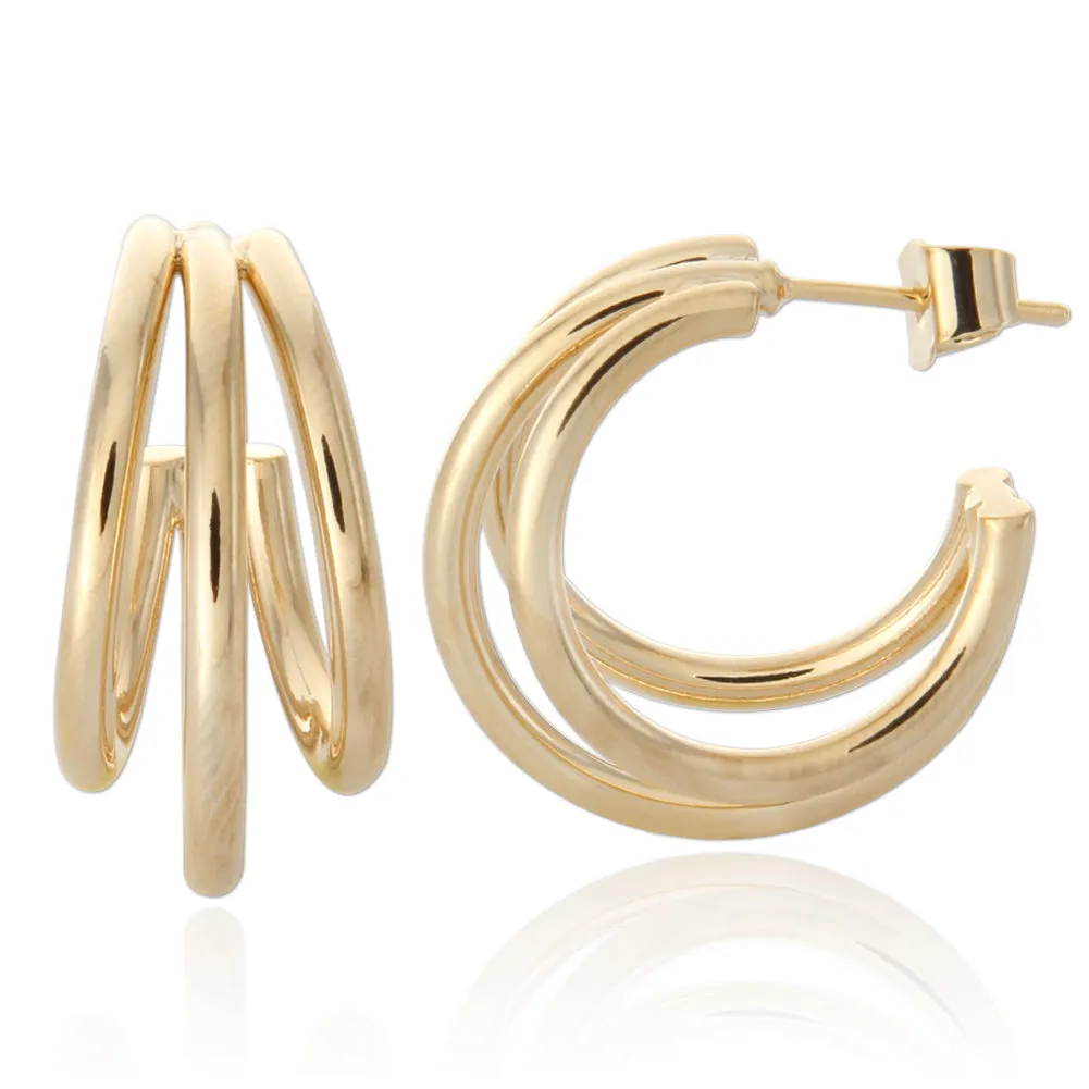 24MM Split Huggie Earrings | Triple Hoop Earrings