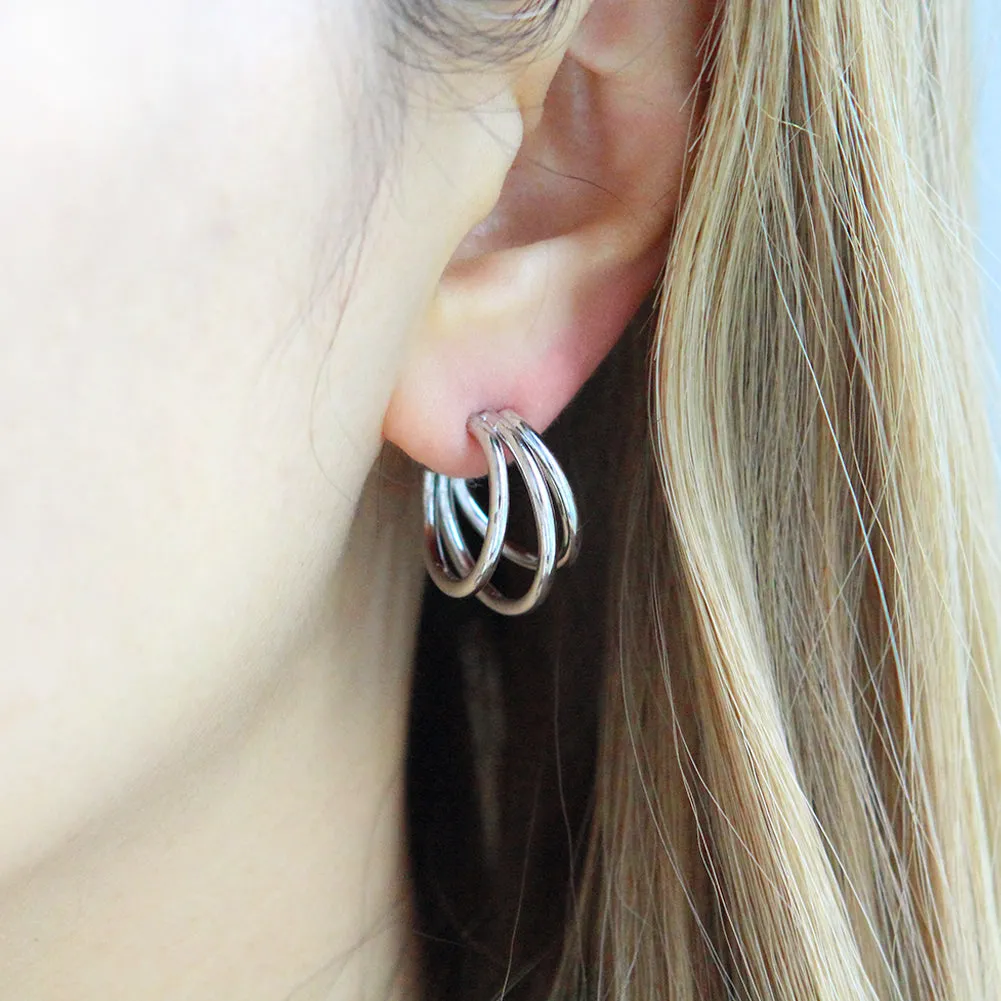 24MM Split Huggie Earrings | Triple Hoop Earrings