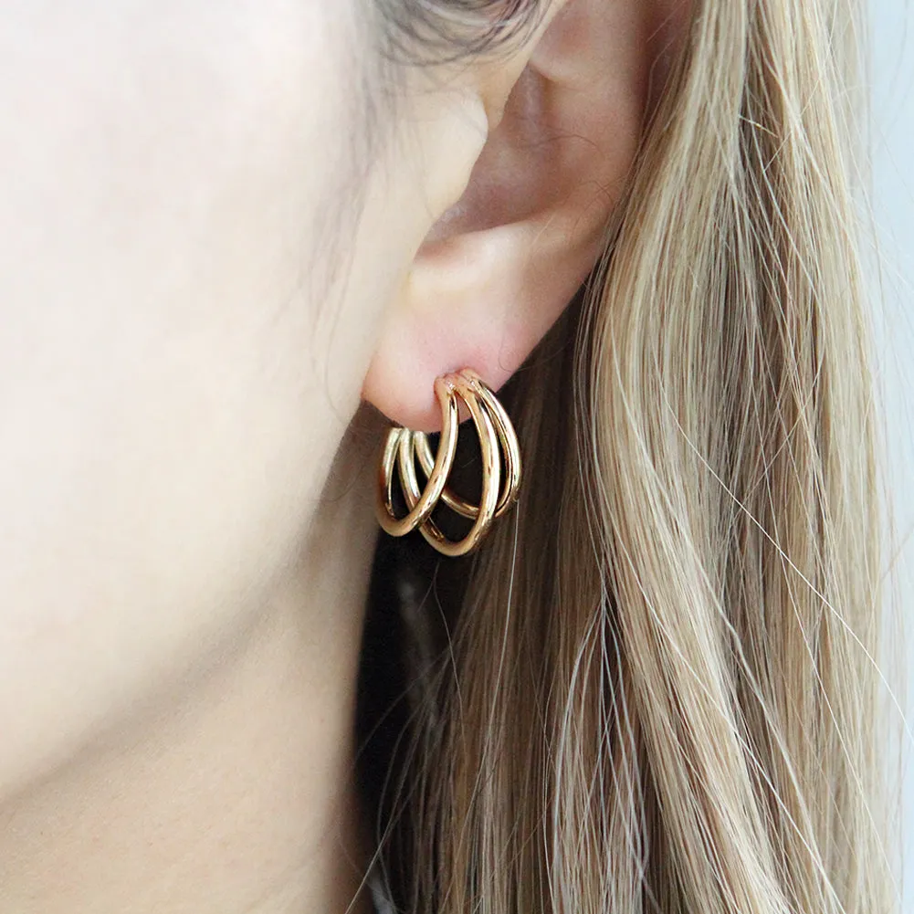 24MM Split Huggie Earrings | Triple Hoop Earrings