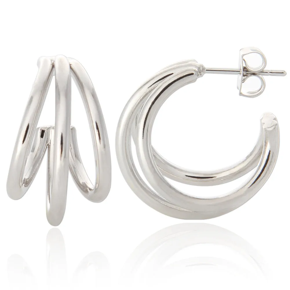 24MM Split Huggie Earrings | Triple Hoop Earrings