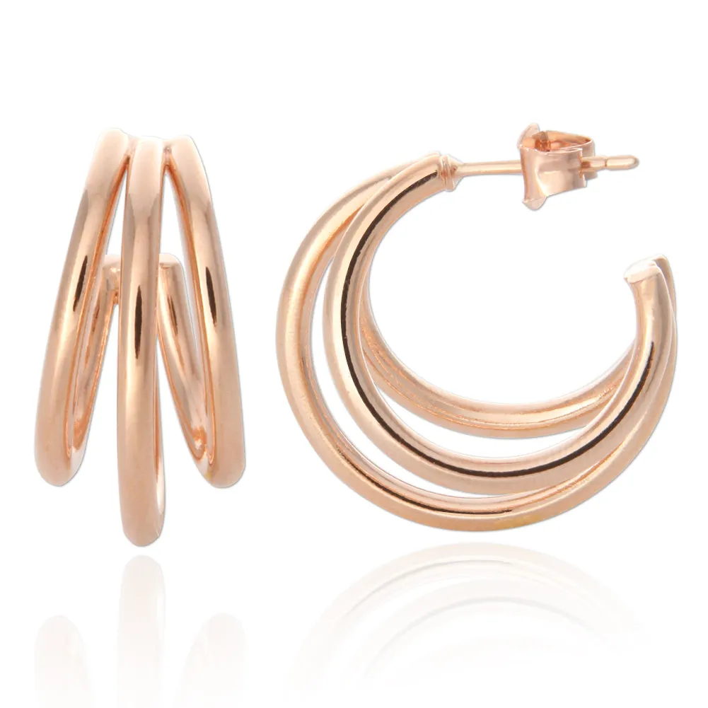 24MM Split Huggie Earrings | Triple Hoop Earrings