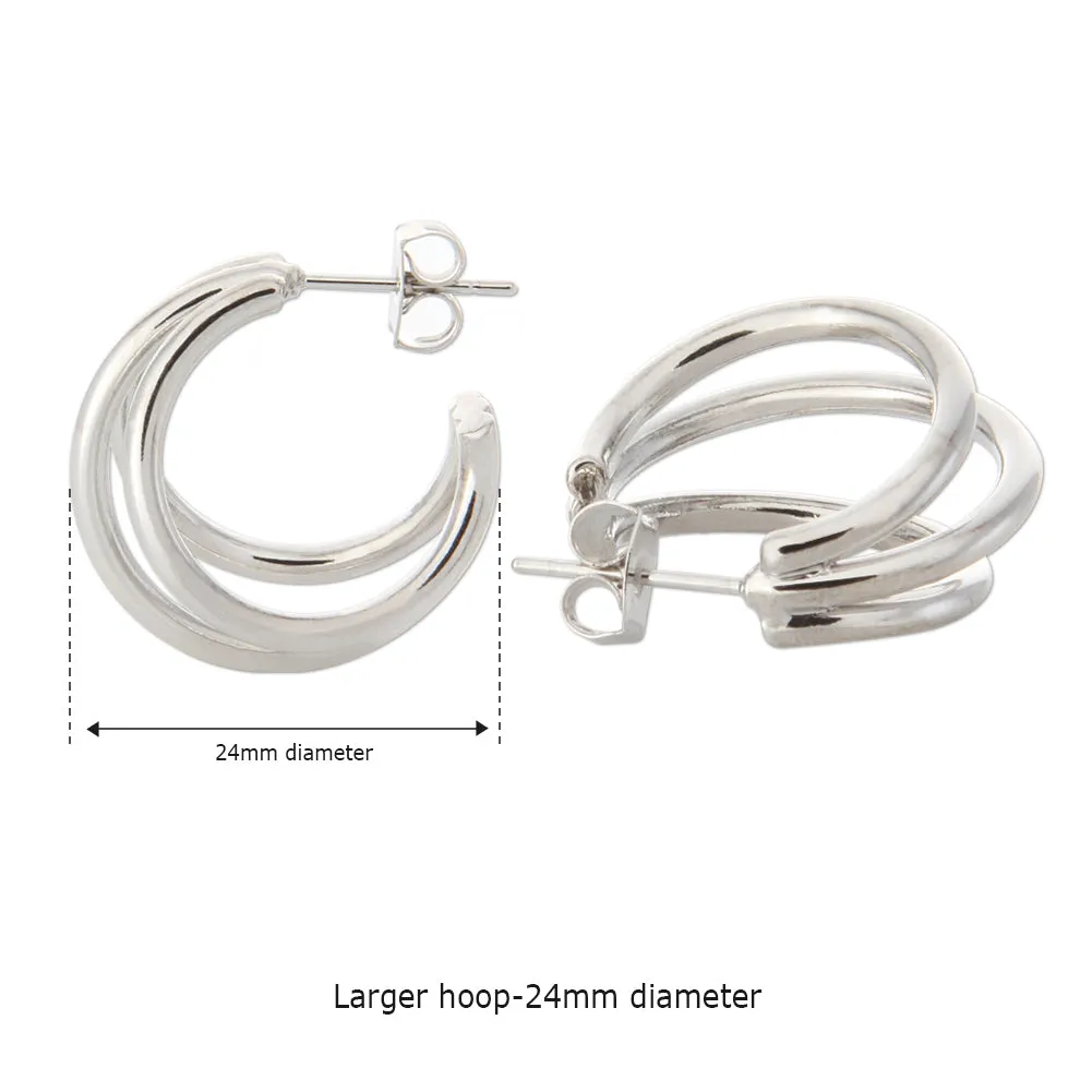 24MM Split Huggie Earrings | Triple Hoop Earrings