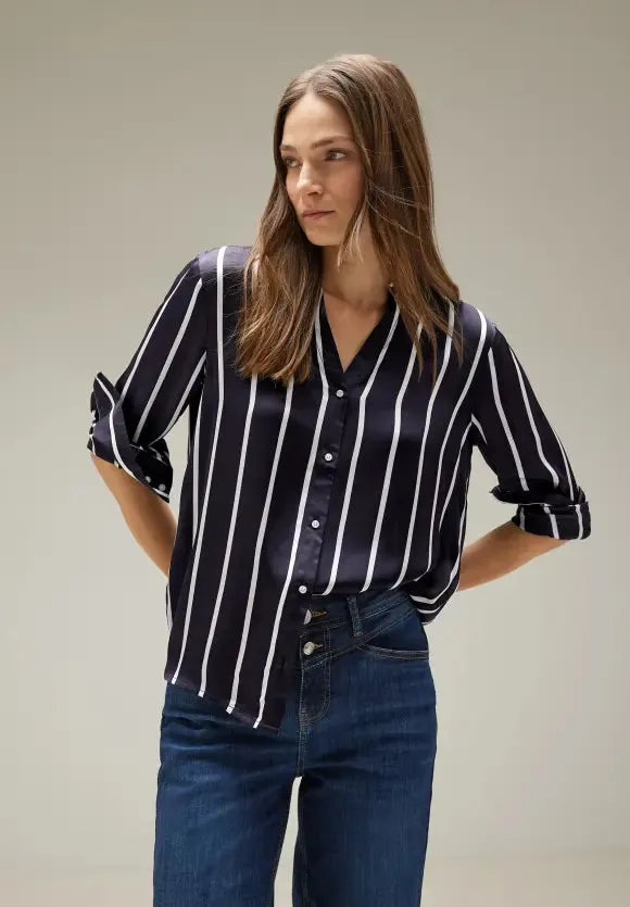 344152- Satin Stripe Blouse-Deep Blue- Street One