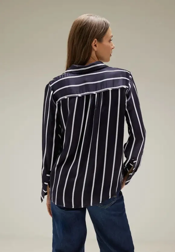 344152- Satin Stripe Blouse-Deep Blue- Street One