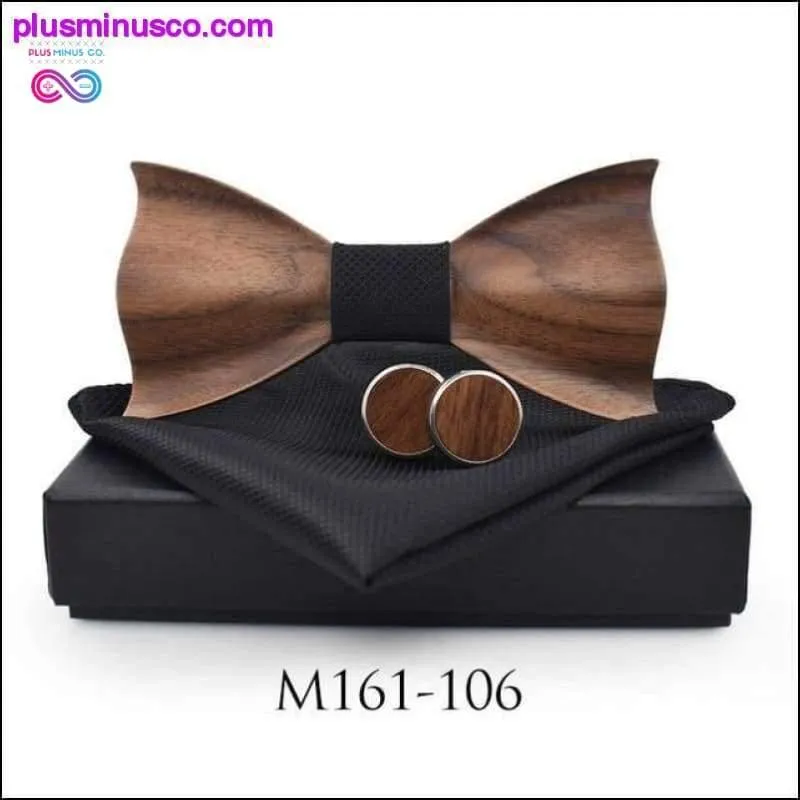 3D Wooden tie Pocket Square Cuff-links Fashion wood bow tie