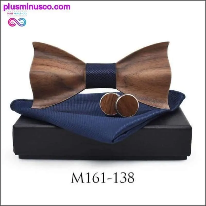 3D Wooden tie Pocket Square Cuff-links Fashion wood bow tie