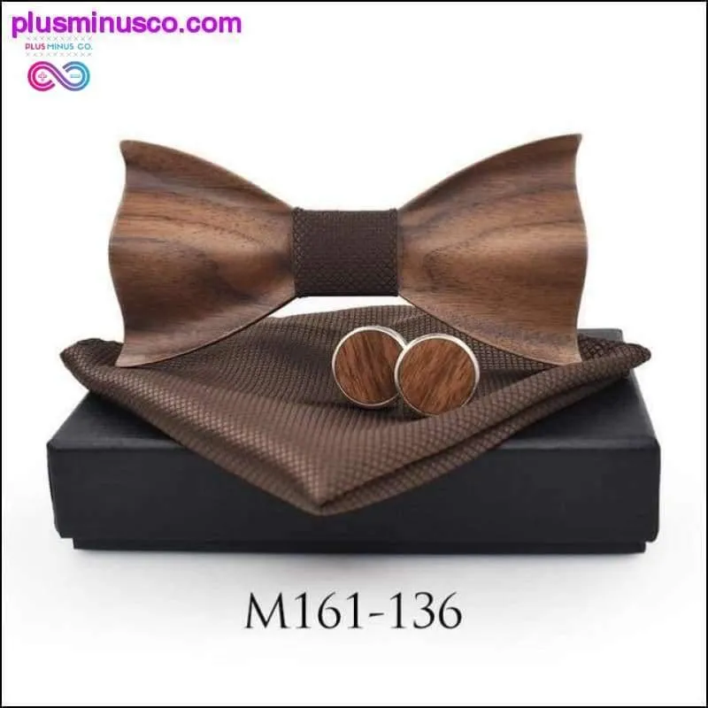 3D Wooden tie Pocket Square Cuff-links Fashion wood bow tie