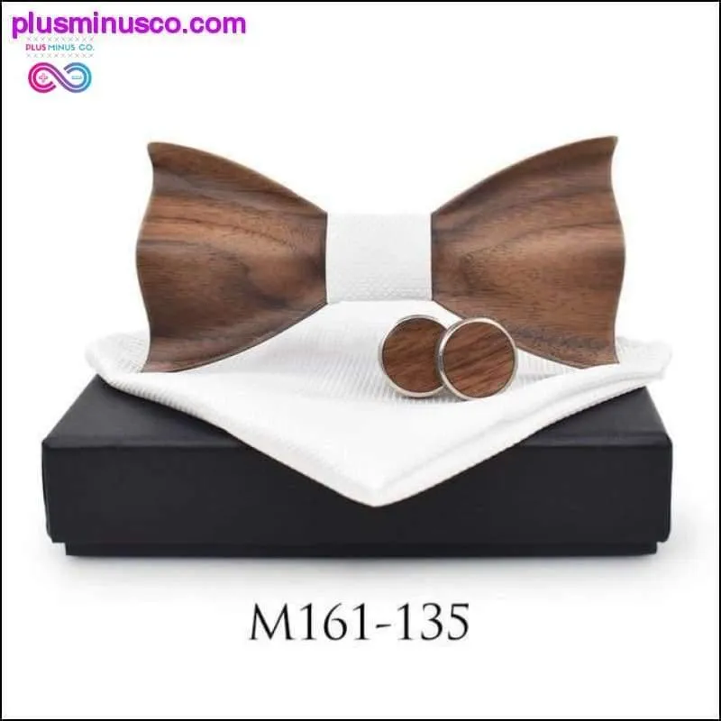 3D Wooden tie Pocket Square Cuff-links Fashion wood bow tie