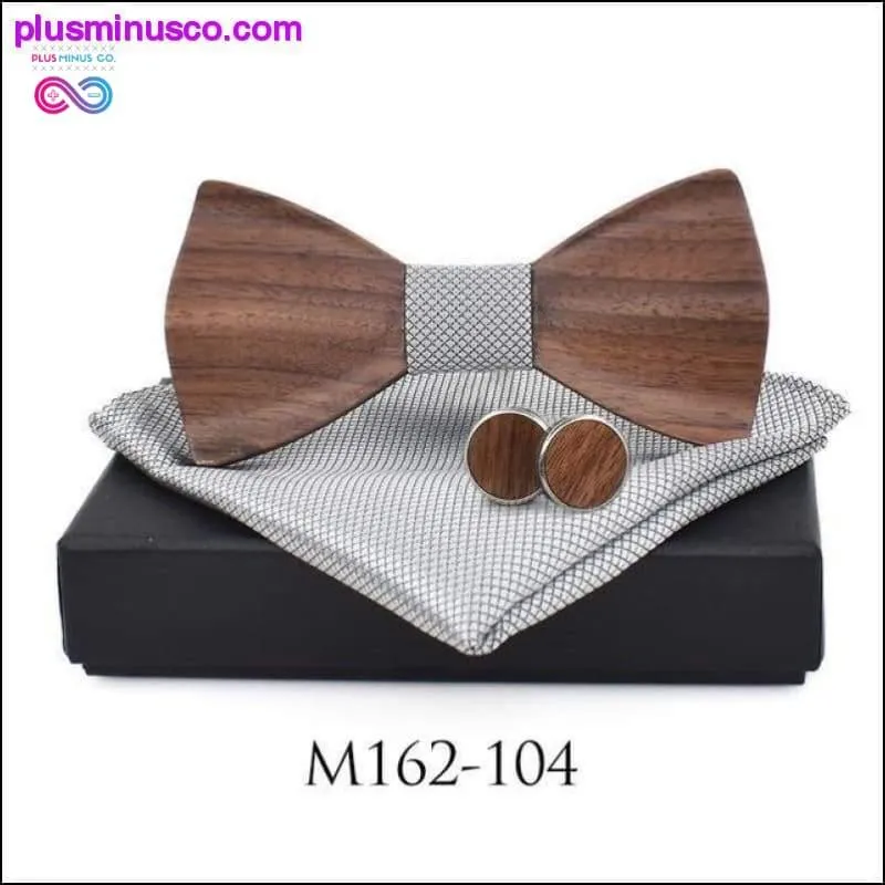 3D Wooden tie Pocket Square Cuff-links Fashion wood bow tie