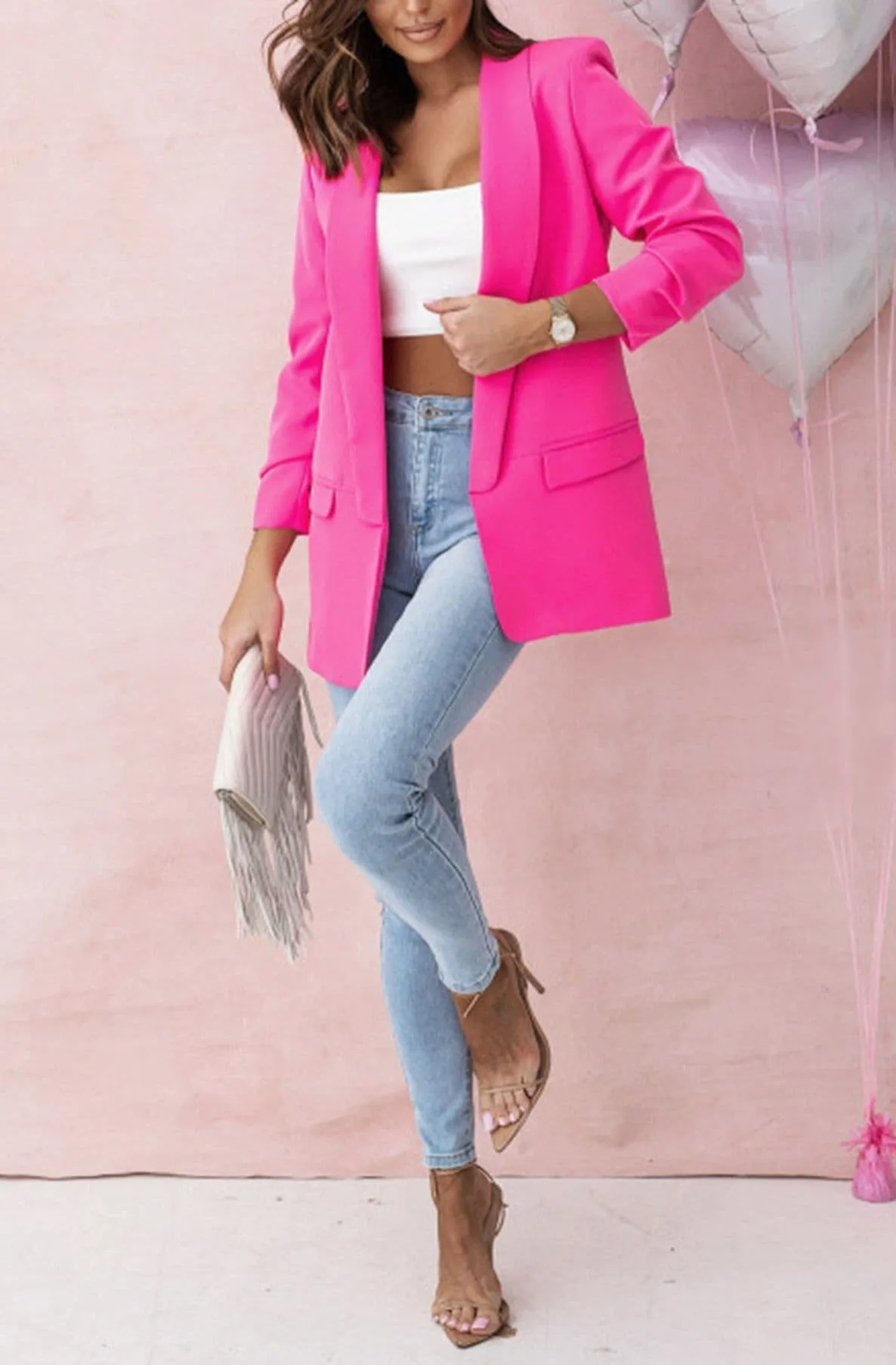 Always Sassy Oversize Carerra Blazer Jacket- Hot Pink