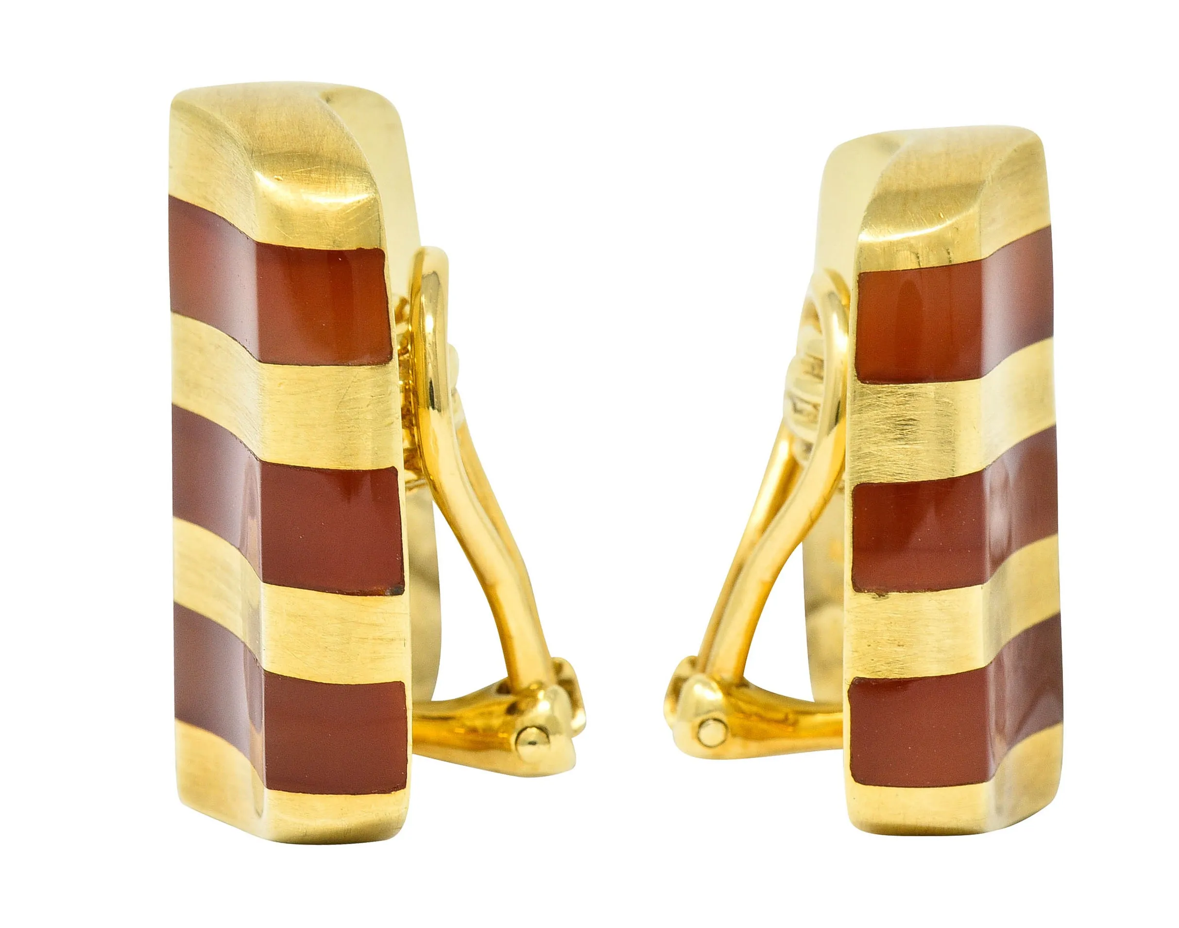 Angela Cummings Carnelian 18 Karat Gold Striped Ear-Clip Earrings