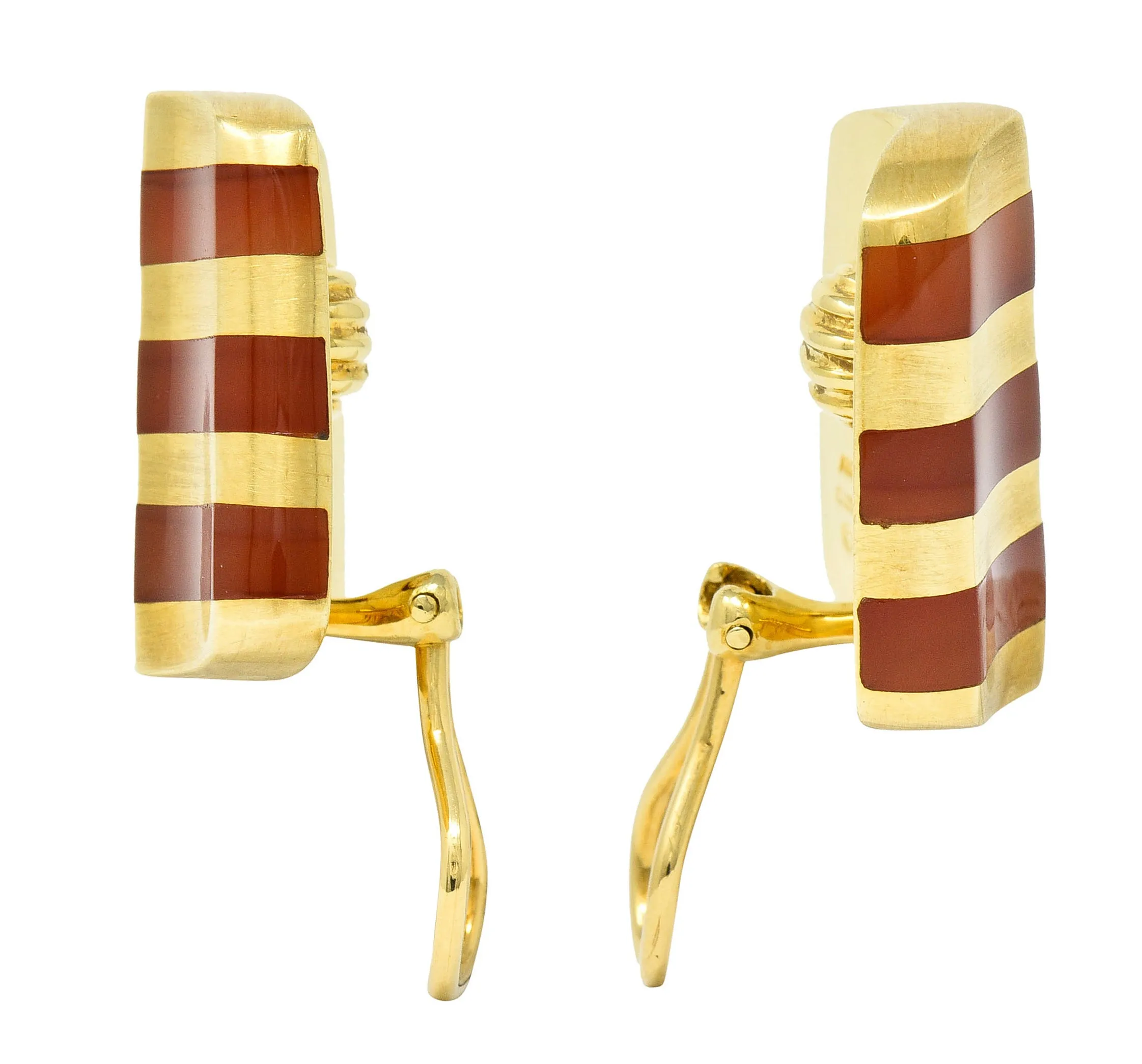 Angela Cummings Carnelian 18 Karat Gold Striped Ear-Clip Earrings