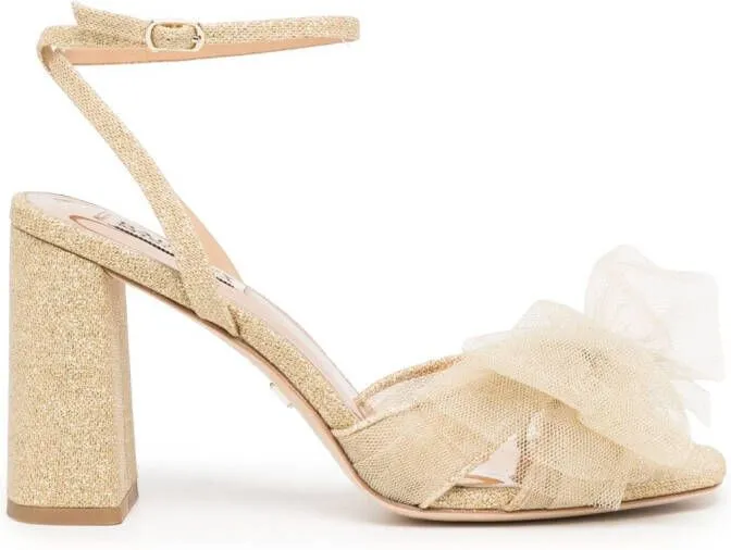 Badgley Mischka Tess tulle-bow 85mm sandals Gold