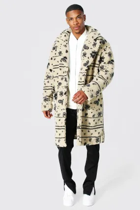 Bandana Longline Borg Coat | boohooMAN UK