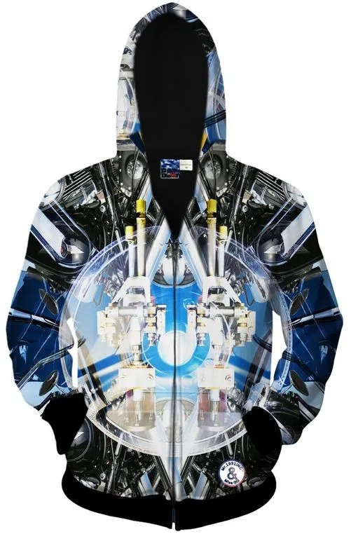 Black Blue Future Space Robot Long Sleeves Mens Jacket Winter Hooded Hoodies