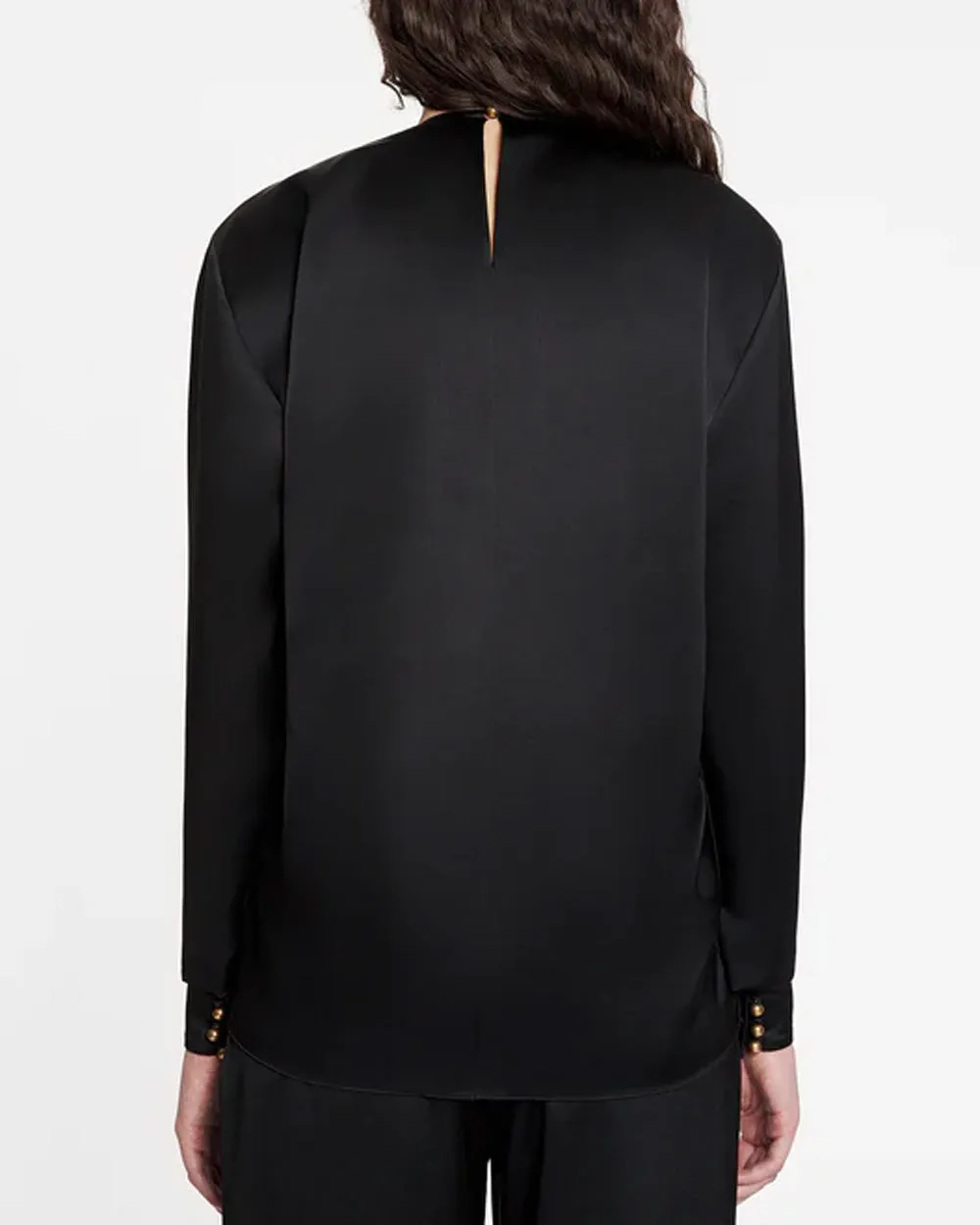 Black Long Sleeve Keyhole Draped Blouse