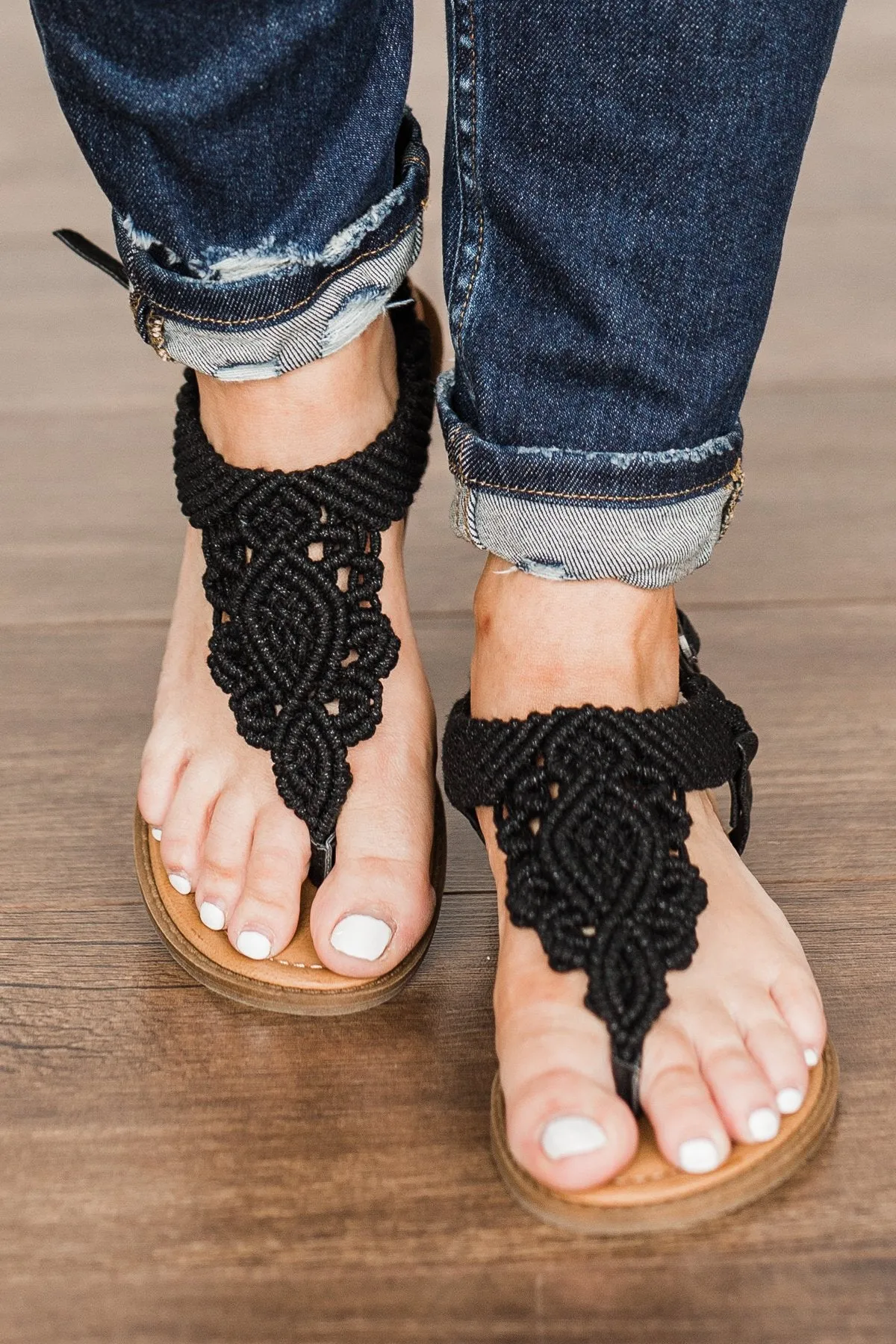 Blowfish Brandey Sandals- Black Macrame