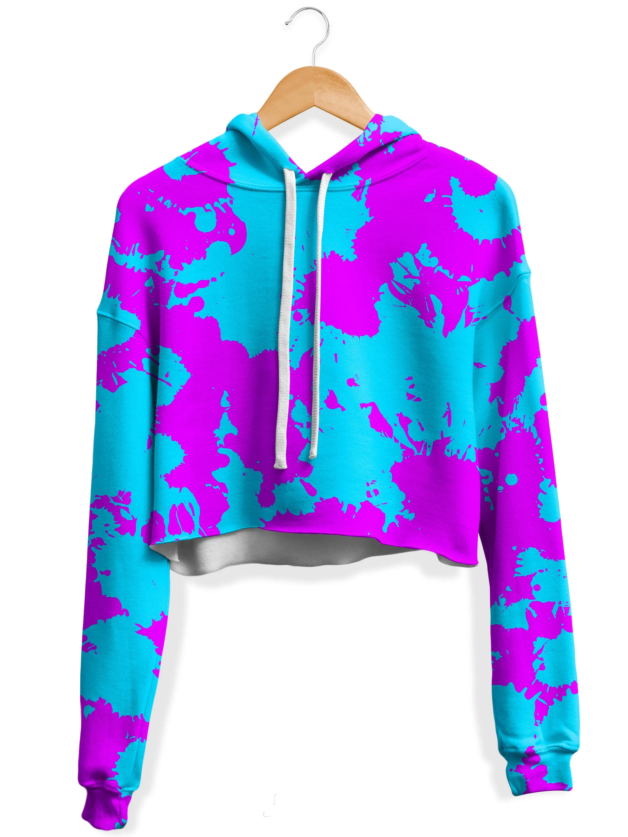 Blue and Purple Paint Splatter Fleece Crop Hoodie