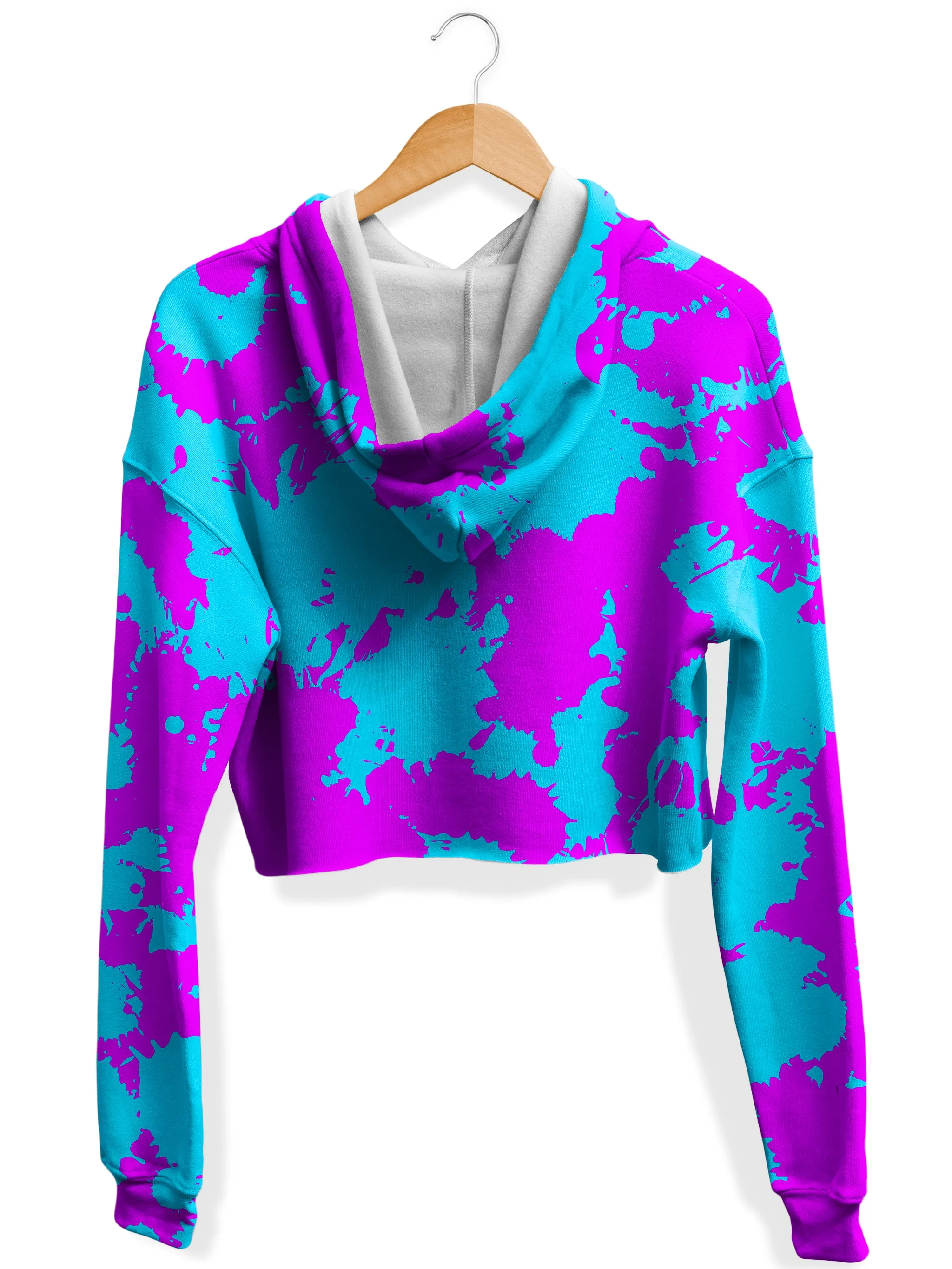 Blue and Purple Paint Splatter Fleece Crop Hoodie