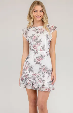 Boat neckline Floral Dress with Frill Details (SDR624A)