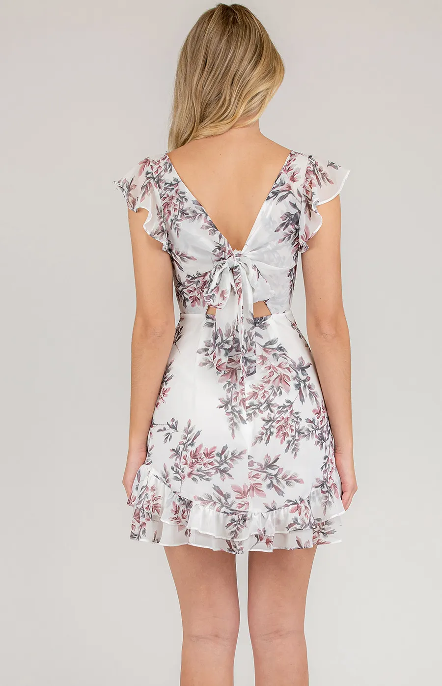 Boat neckline Floral Dress with Frill Details (SDR624A)