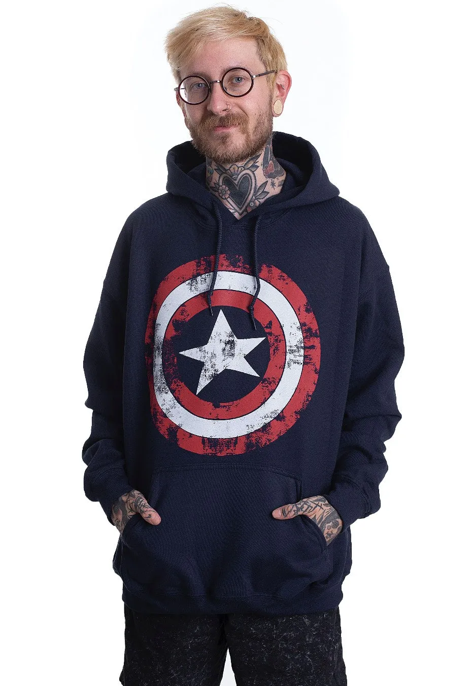 Captain America - Distressed Shield Blue - Hoodie