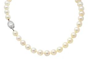 Cartier 1.31 CTW Diamond Cultured Pearl Platinum Knotted Strand Necklace GIA