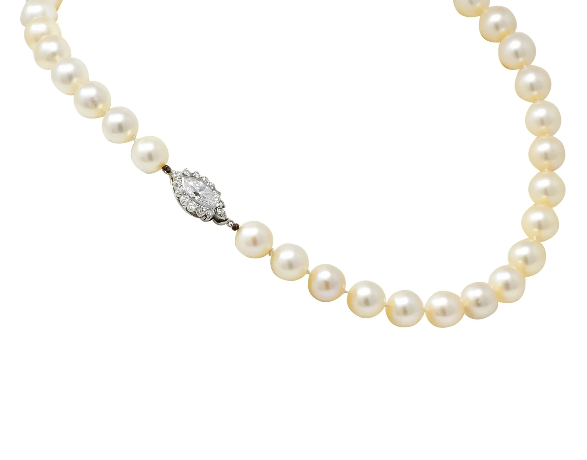 Cartier 1.31 CTW Diamond Cultured Pearl Platinum Knotted Strand Necklace GIA