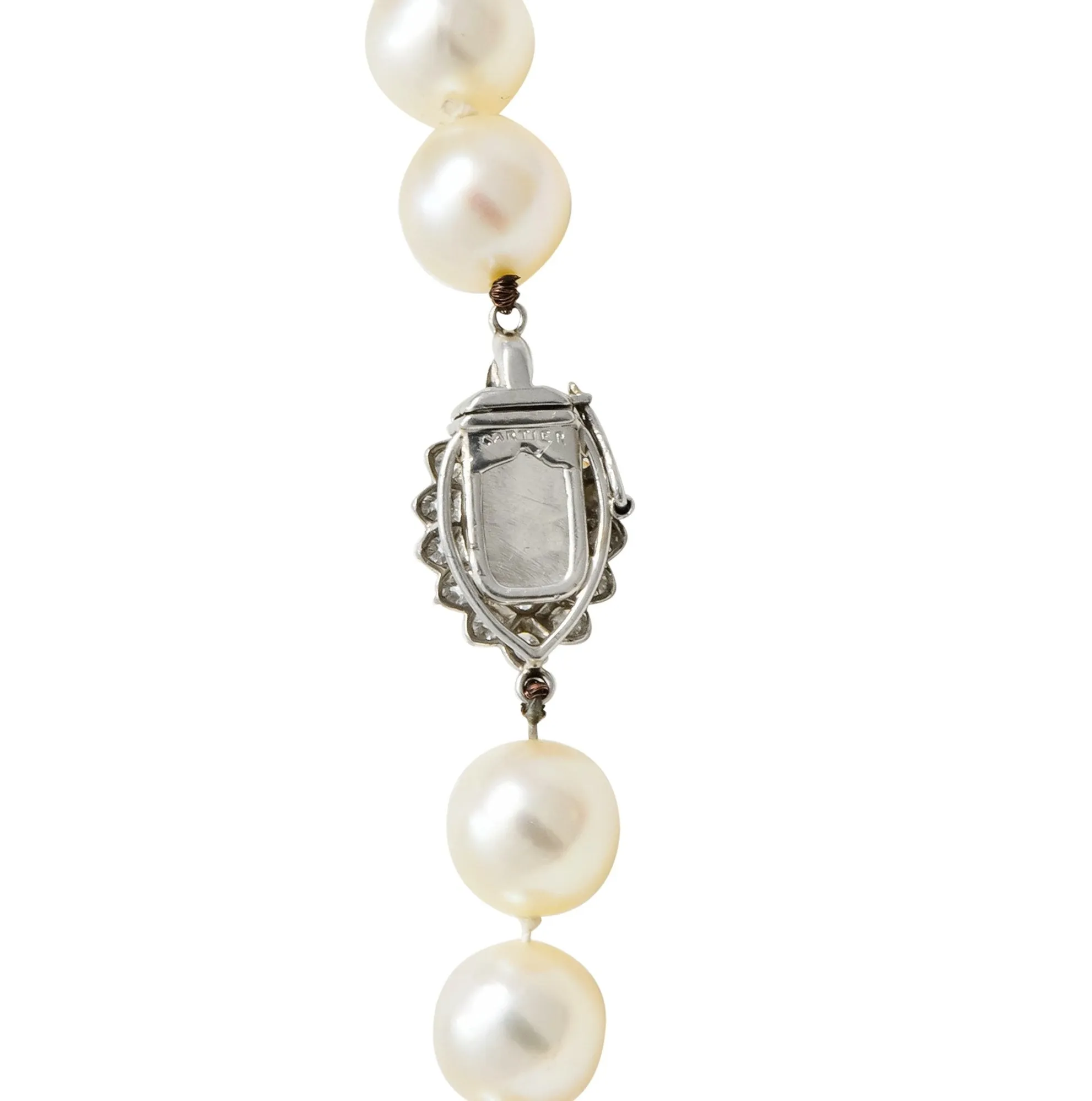 Cartier 1.31 CTW Diamond Cultured Pearl Platinum Knotted Strand Necklace GIA