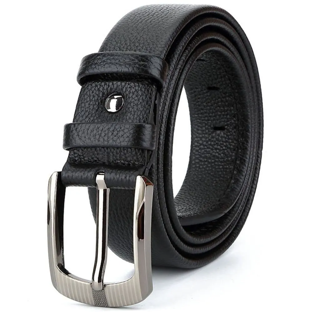 Casual Style Men's Solid Soft Cow Skin Leather Alloy Metal Pin Buckle Belt