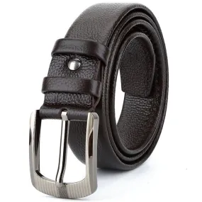 Casual Style Men's Solid Soft Cow Skin Leather Alloy Metal Pin Buckle Belt