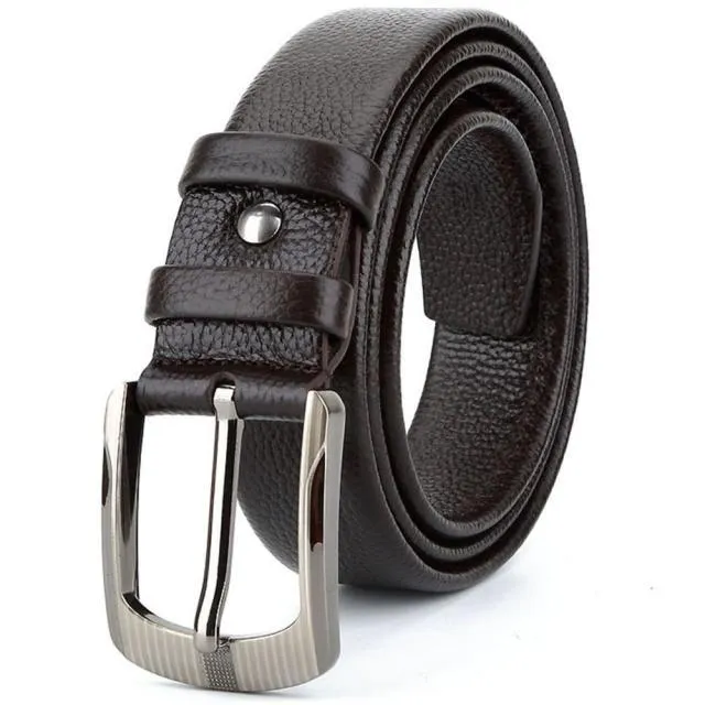 Casual Style Men's Solid Soft Cow Skin Leather Alloy Metal Pin Buckle Belt