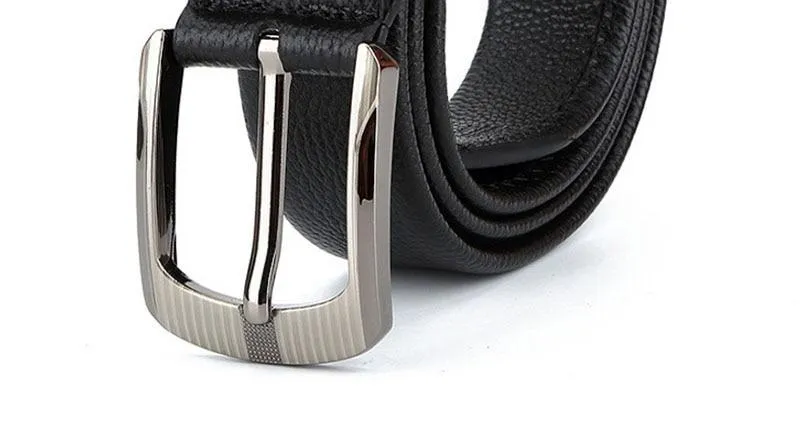 Casual Style Men's Solid Soft Cow Skin Leather Alloy Metal Pin Buckle Belt