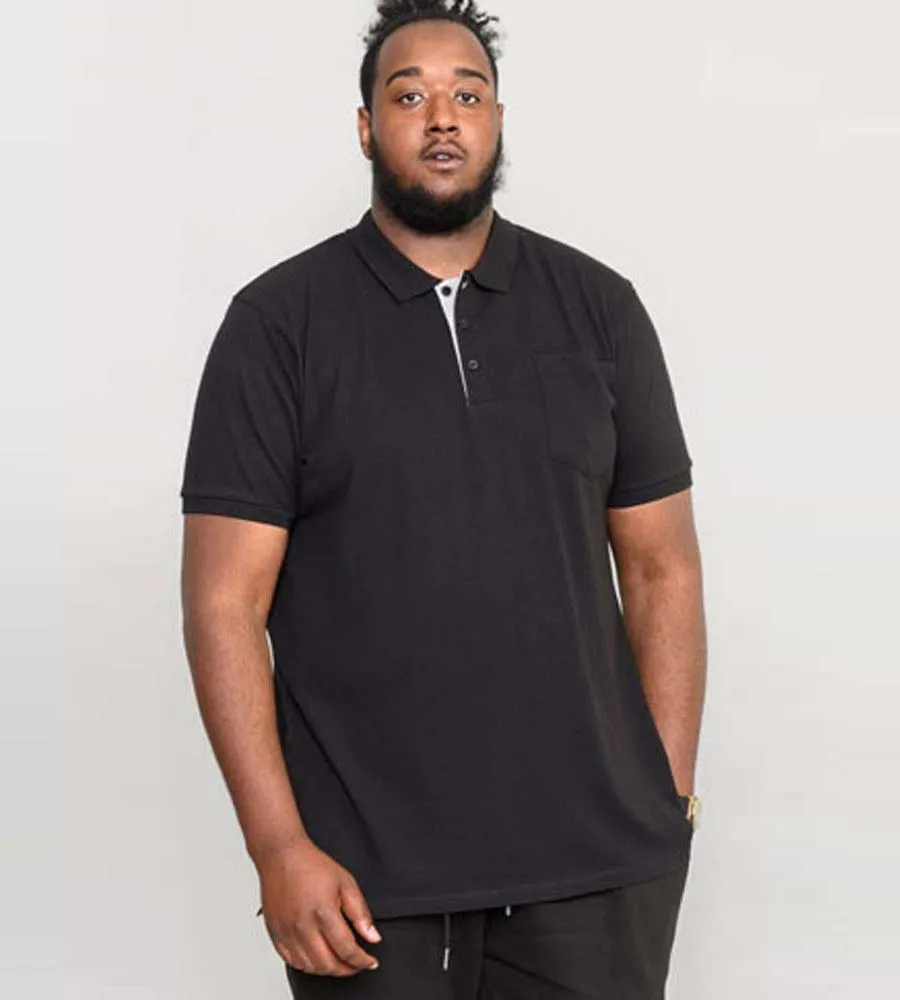 D555 Big Mens Black Fully Combed Pique Polo Shirt With Pocket (GRANT BLACK)