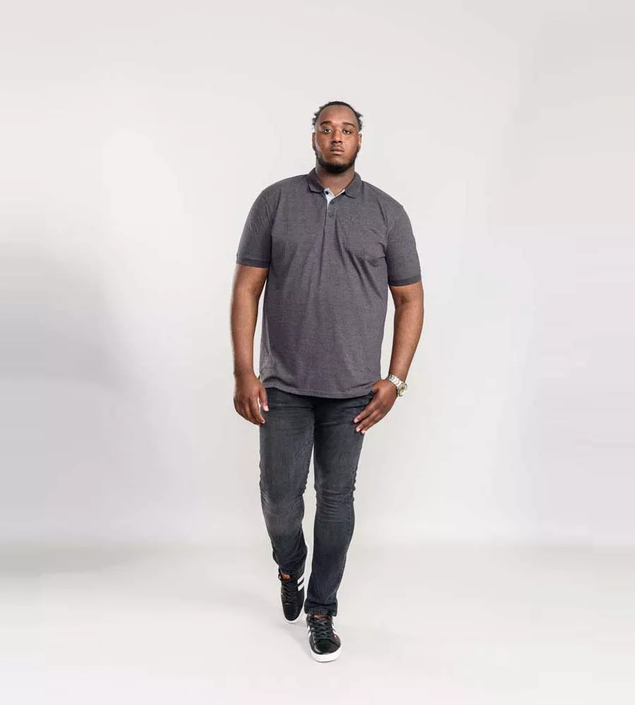 D555 Big Mens Charcoal Fully Combed Pique Polo Shirt With Pocket (GRANT CHARCOAL)