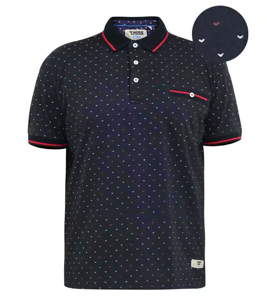 D555 Tall Mens Navy Polo Shirt With Jacquard Collar and Cuffs (ASHWELL)