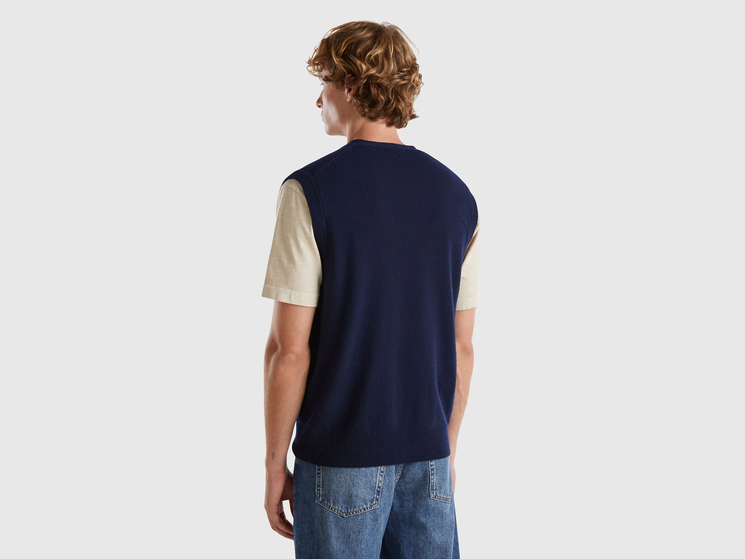 Dark blue vest in pure Merino wool - Dark Blue | Benetton