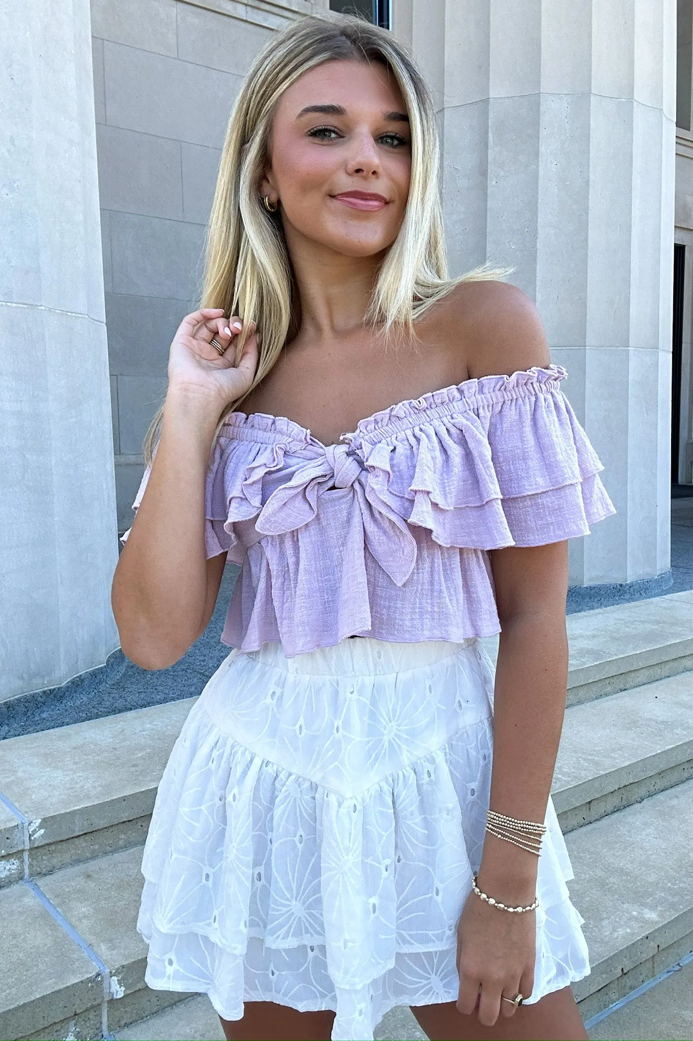 Delightful Design Front Tie Ruffle Top