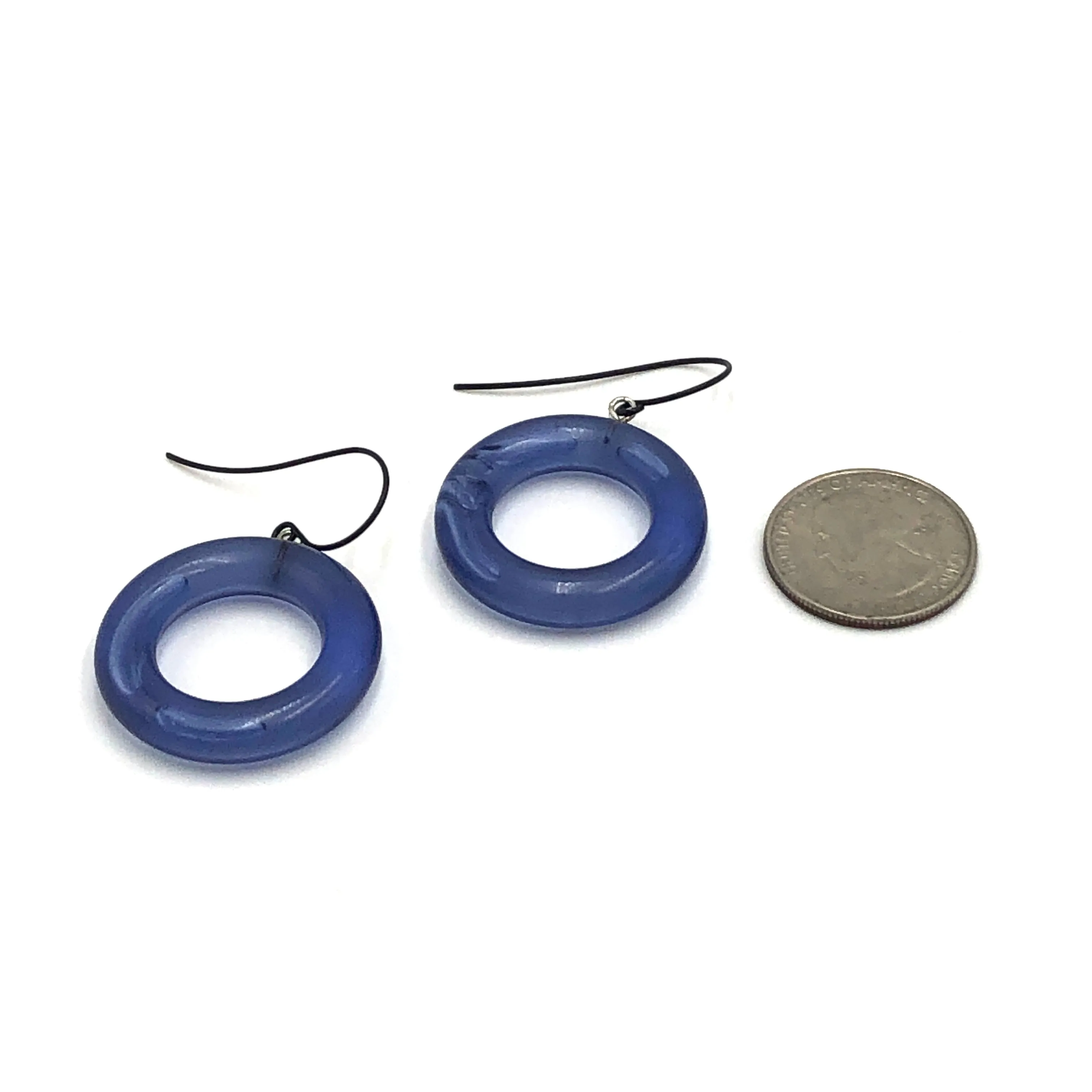 Denim Blue Lucite Donut Drop Earrings