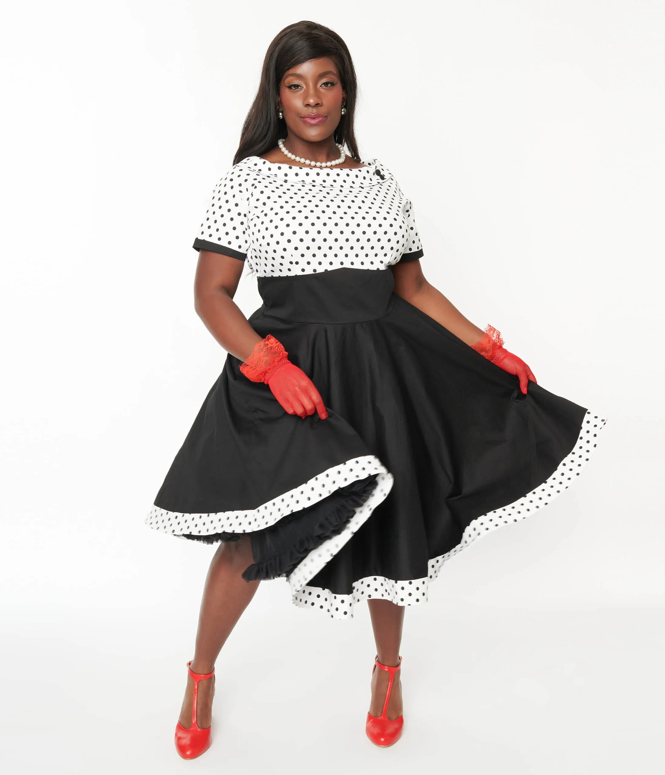 Dolly & Dotty White & Black Polka Dot Retro Swing Dress