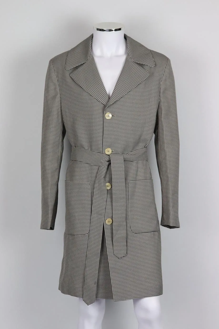 FENDI MEN'S BELTED HOUNDSTOOTH WOVEN COAT IT 50 UK/US CHEST 40