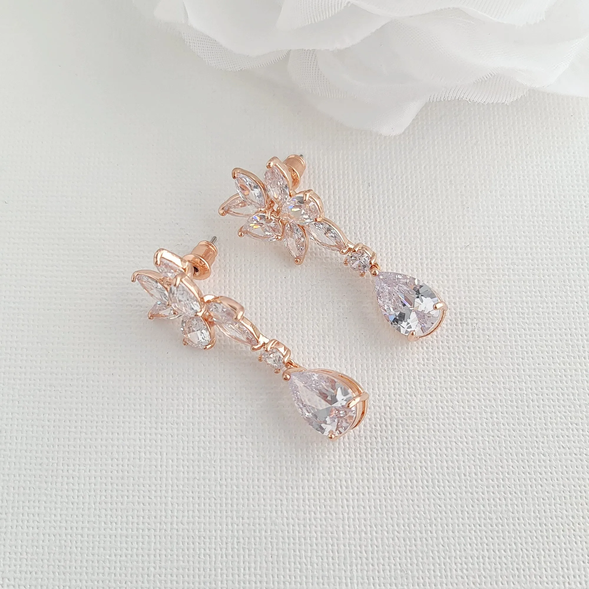 Floral and Teardrop Rose Gold Earrings For Brides-Ivy